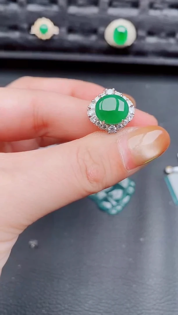 【闪购商品】翡翠戒指银S925镶嵌天然a货翡翠543