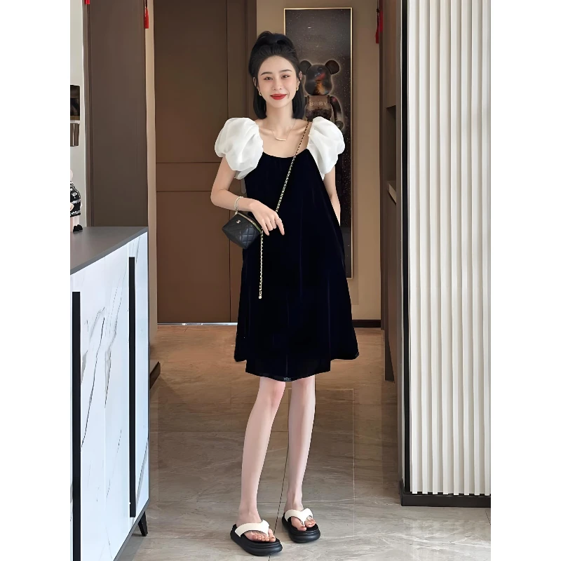 高级赫本风气质黑裙女夏季裙子2025新款小个子高端气质黑色连衣裙