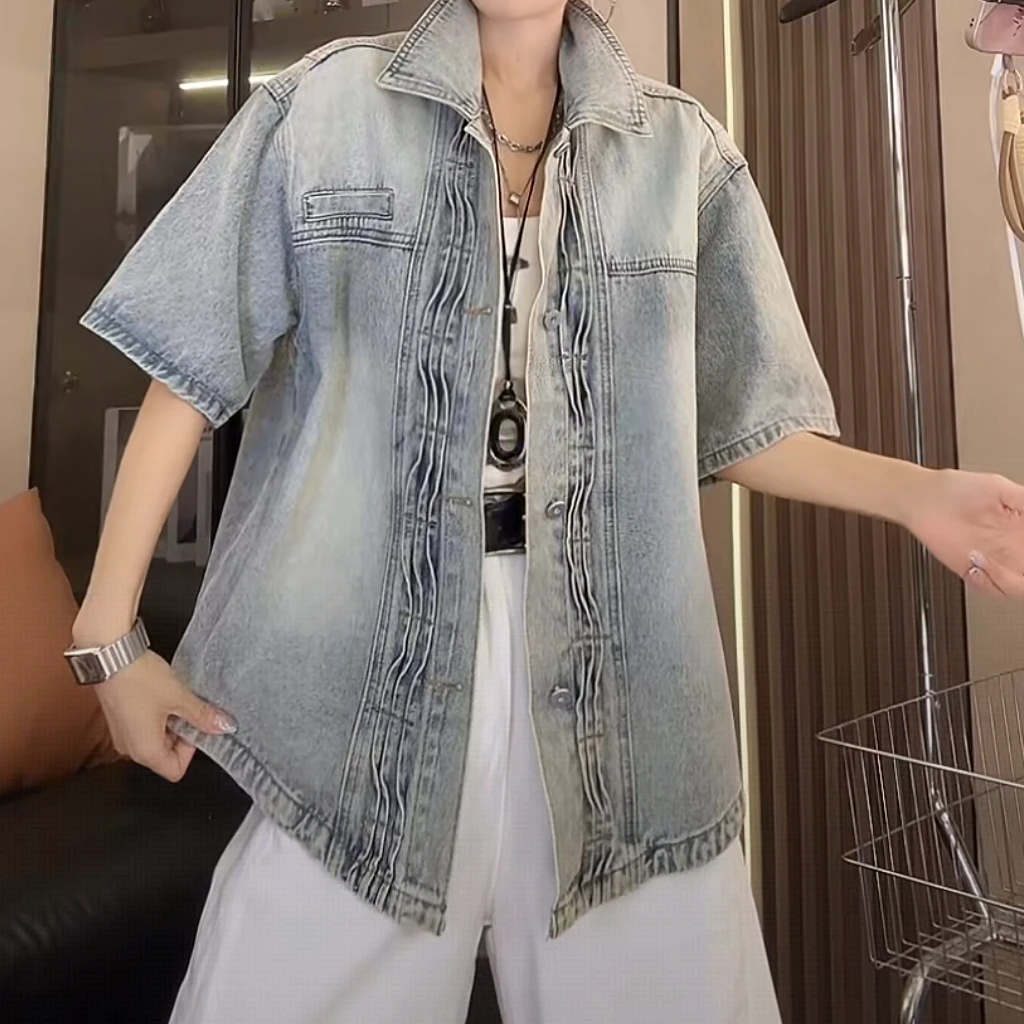 【大7定制】0258#水洗复古宽松牛仔外套女