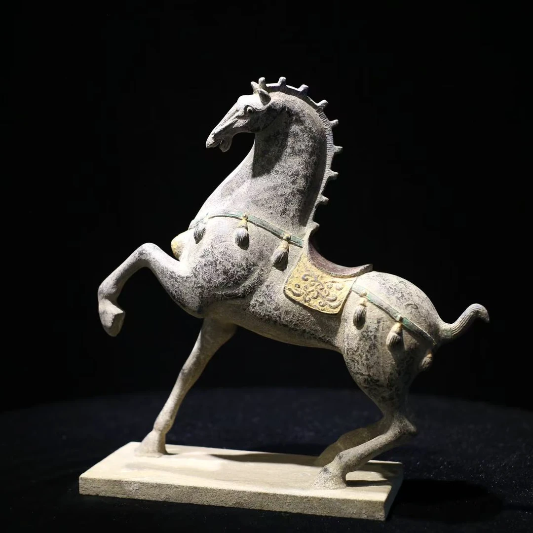 青石仿唐三彩纯手工石雕办公室马到成功摆件开业礼品