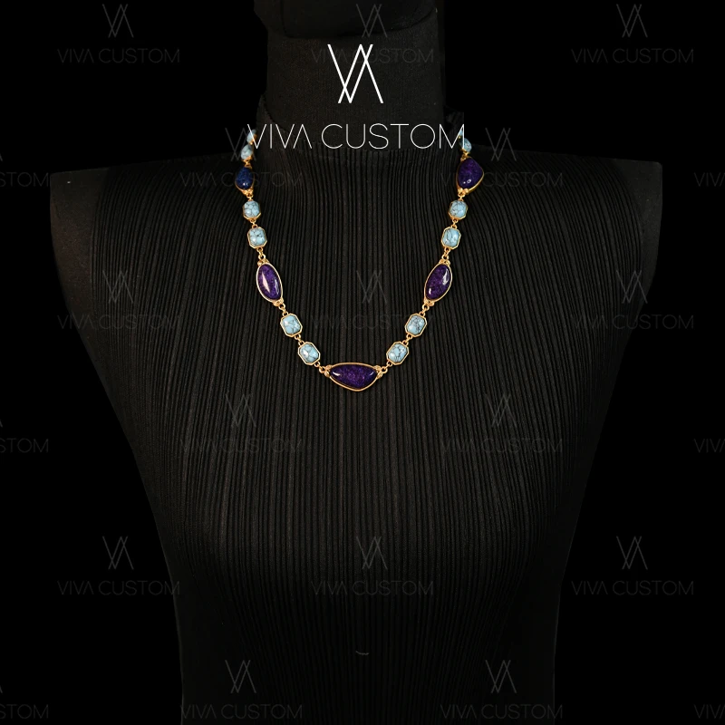 铜合金项链 彩石流光系列 优雅风温婉梦幻星河项链