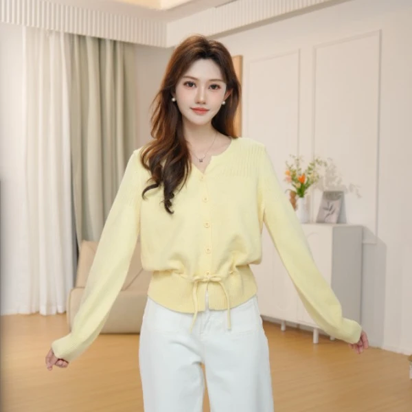 【双11提前购】茵曼25秋季时尚纯色甜美针织开衫休闲百搭毛衣开衫