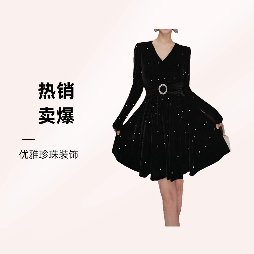 新款上市 国内设计师品牌 时尚显瘦法式性感气质名媛连衣裙21589