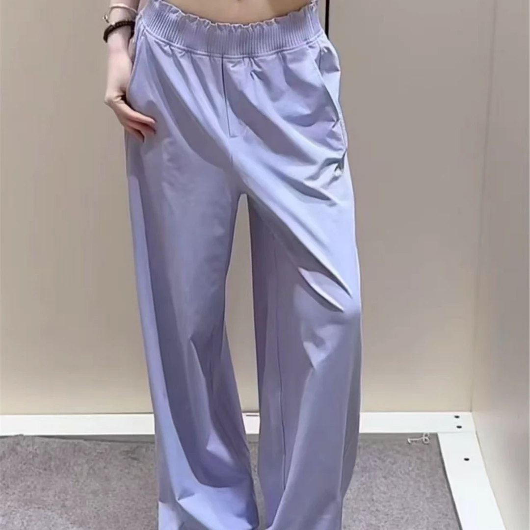 lulu同款女士高腰褶边阔腿裤夏垂感凉凉裤速干长裤Stretch Woven