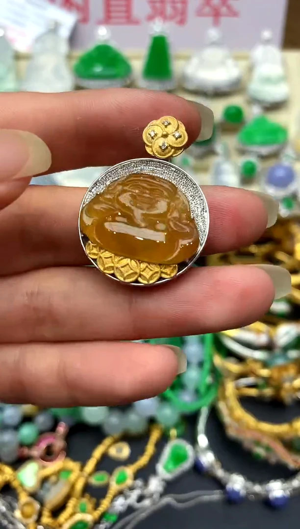 翡翠18K金镶嵌颈饰487-中国好珍宝