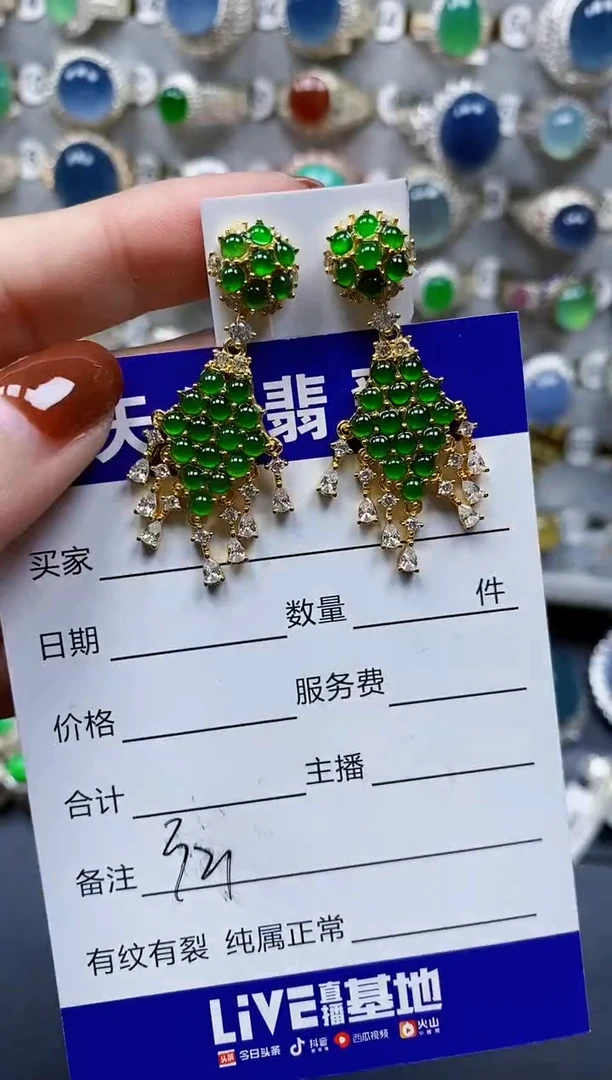 翡翠银S925镶嵌耳饰321