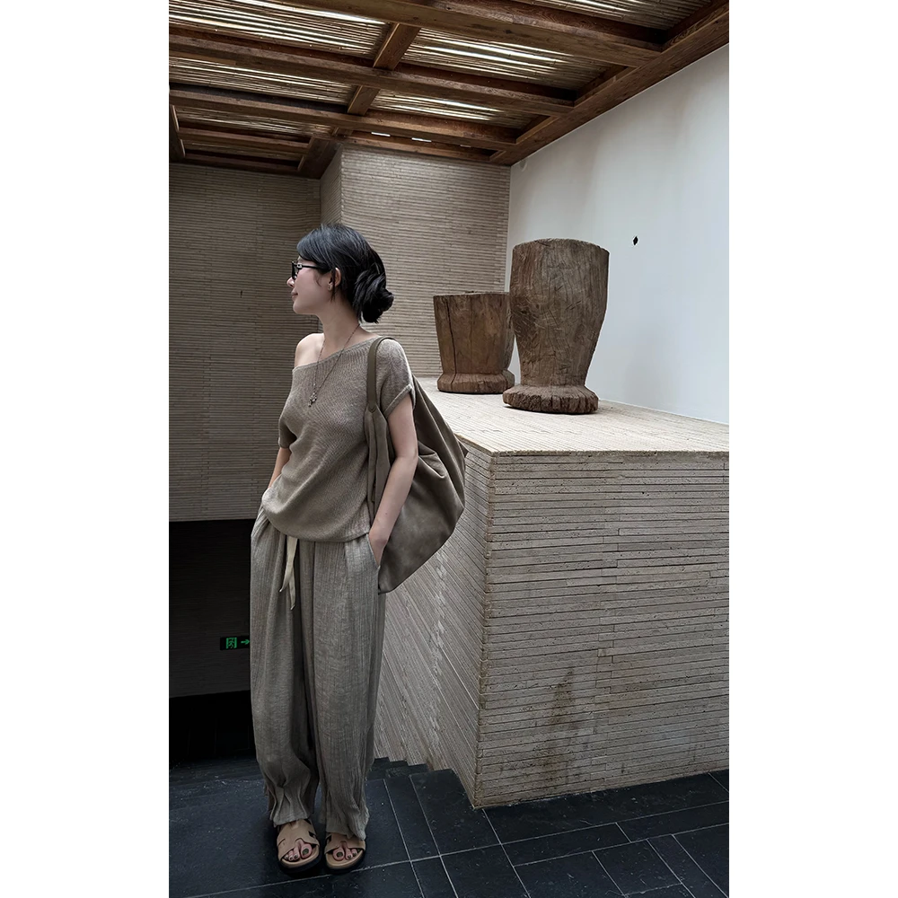 LA CALLA斜肩两穿亚麻针织上衣TZ-M-5420