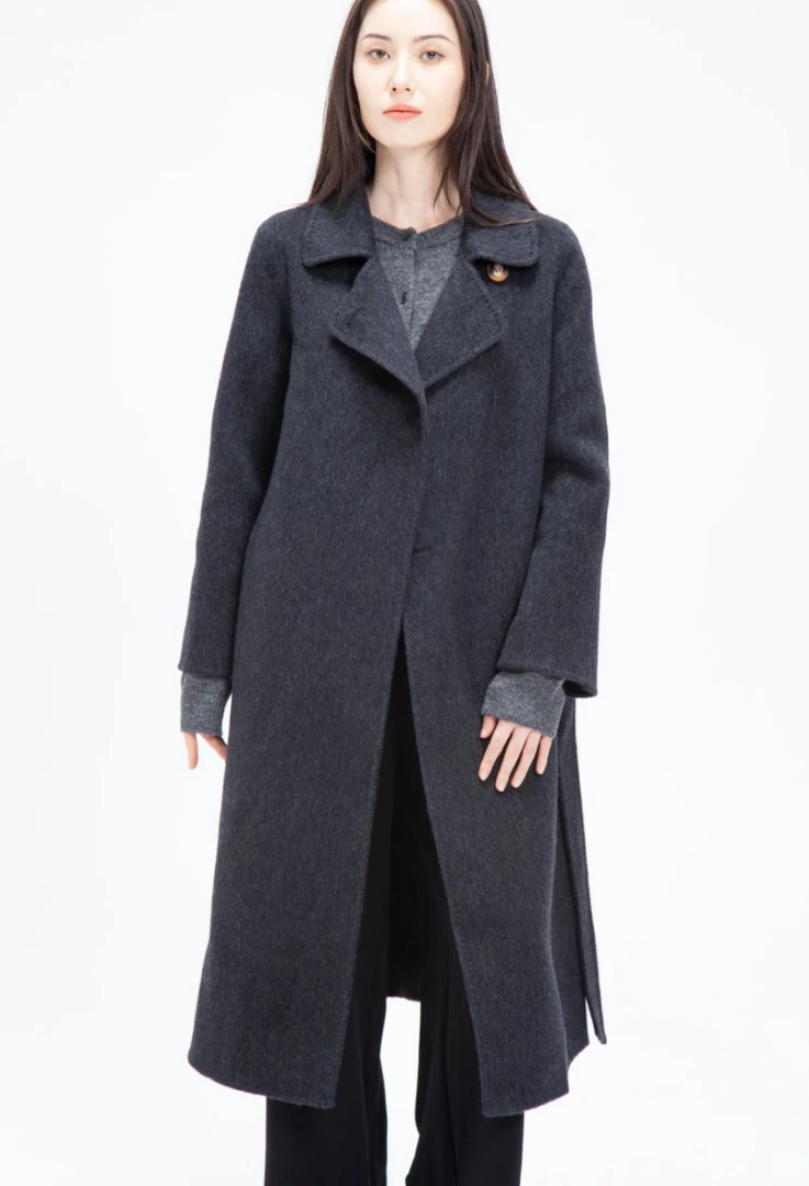 （破底价）10高端双面呢大衣长毛正肩修身显瘦一粒扣秋冬外套