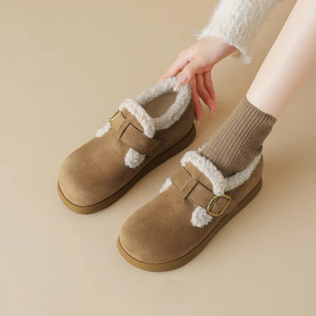 【品牌补贴】铁头A勃肯鞋加绒加厚豆豆棉软底防滑女毛毛鞋雪地靴D