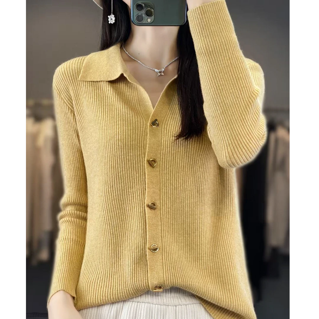 POLO领长袖显瘦短款百搭亲肤针织开衫069