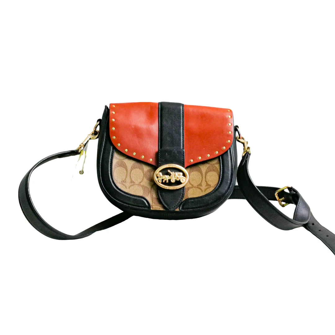 95新 COACH/蔻驰 coach 棕花焦糖马鞍包 022628