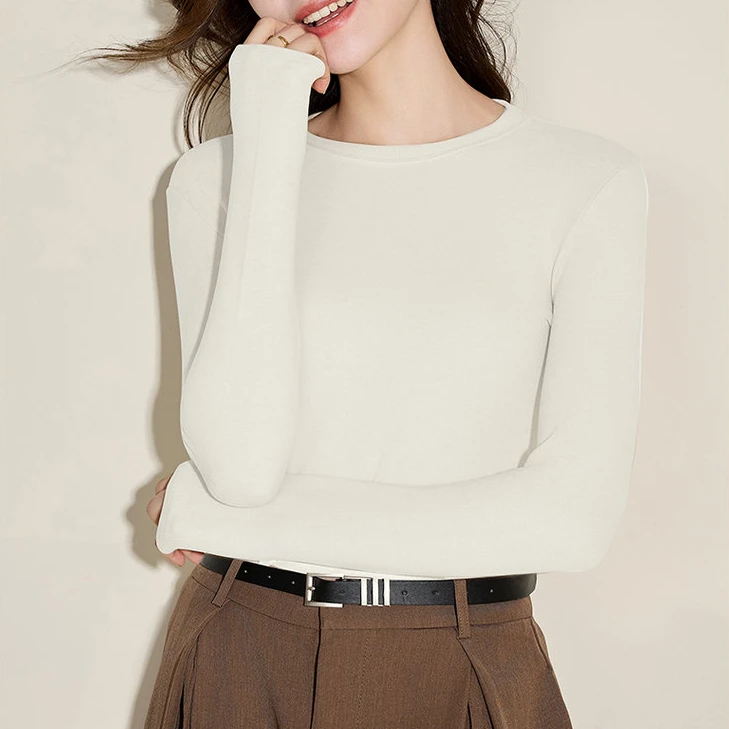 ‘WangJing’外贸’远红外羊绒竖条女圆领打底衫A8833