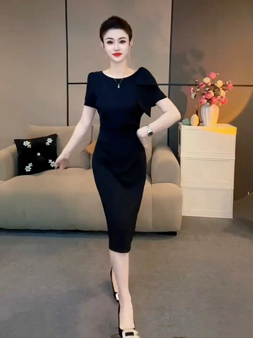 【潼潼严选】新款名媛优雅气质收褶蝴蝶结设计款显瘦连衣裙-0329-1