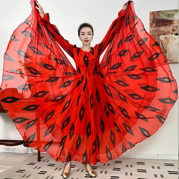 四色艾德莱斯-人丝混纺轻奢印花法式收腰连衣裙/大摆带内衬