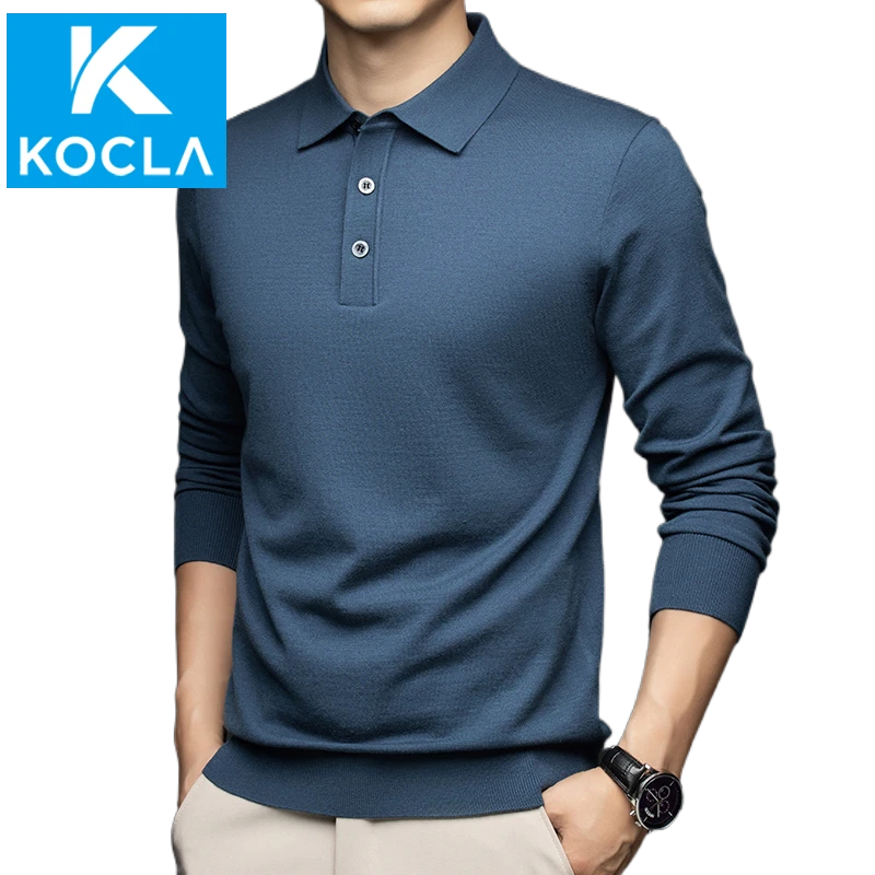 【KOCLA】秋季新款长袖针织打底衫薄款毛衣翻领针织衫男中老年上衣