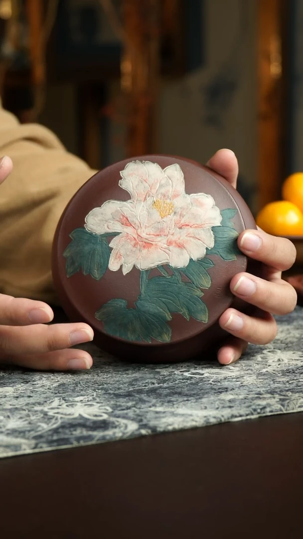 茶杯紫砂39号 牡丹茶叶罐 宜兴紫砂原矿作品