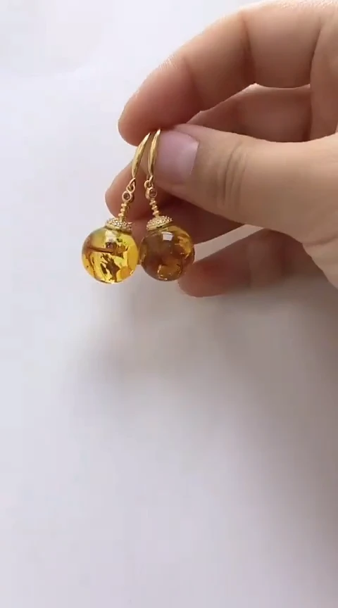 【闪购商品】琥珀裸石银S925镶嵌花珀耳坠