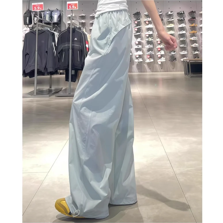 浅灰色工装裤子女薄款新款高腰加长垂感显瘦阔腿裤小个子直筒裤