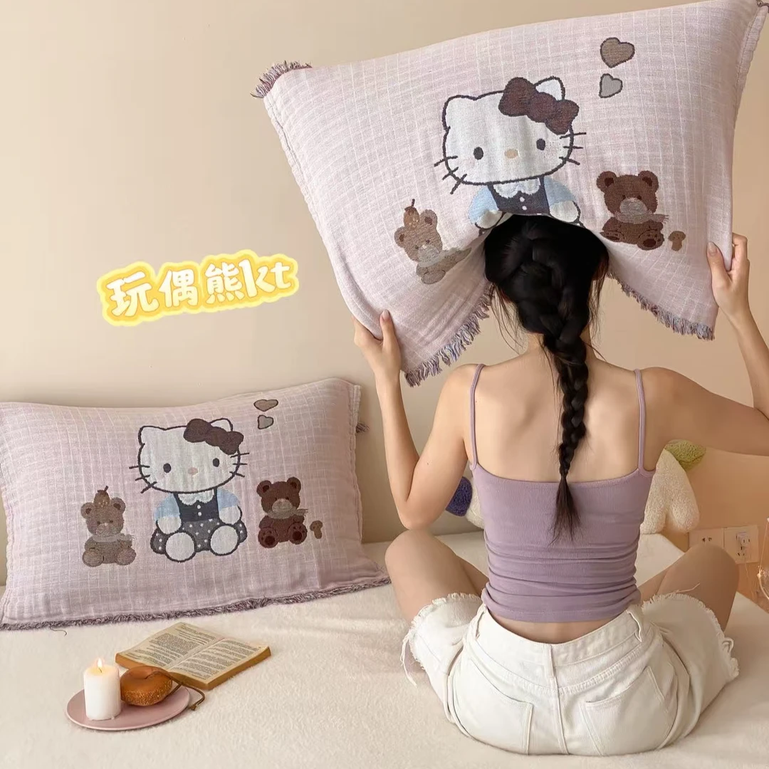 本世家纺 全棉色织提花可爱流速四层纱布枕巾可爱成人家用耐脏