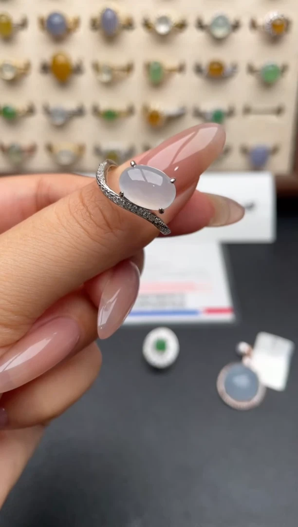 银S925镶嵌戒指翡翠一物一证一礼盒