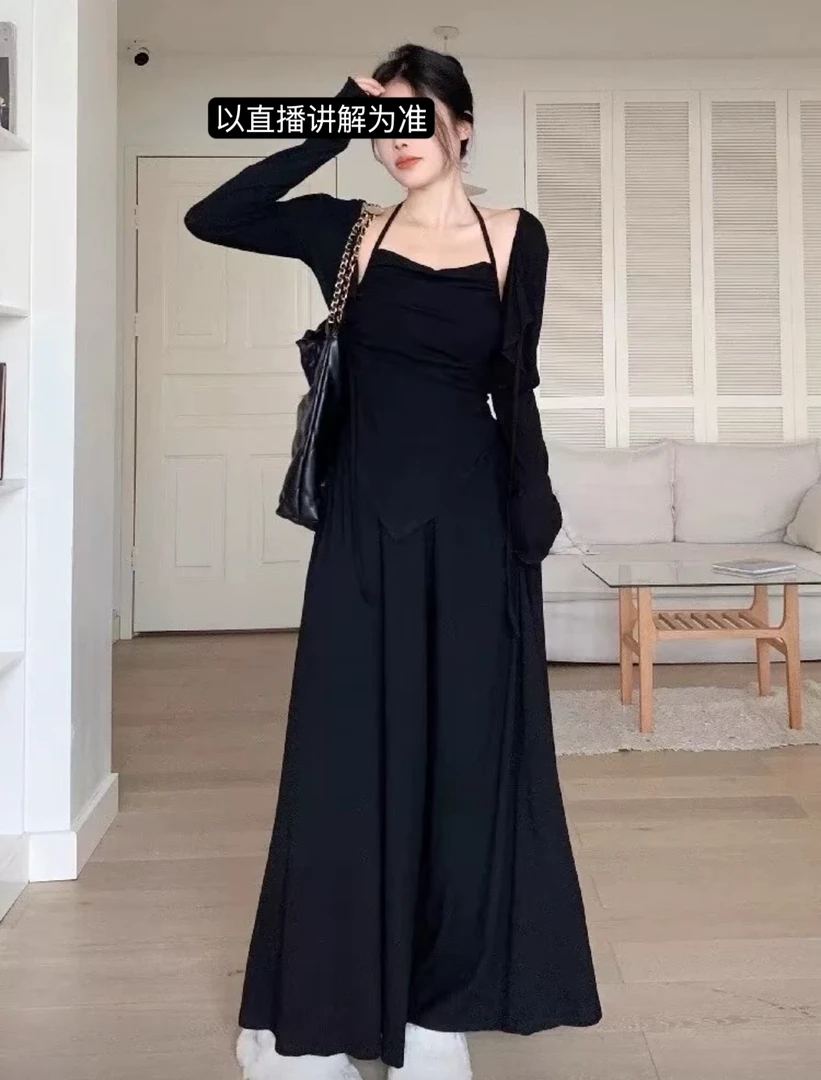 早秋慵懒风不规则修身显瘦阔腿裤套装