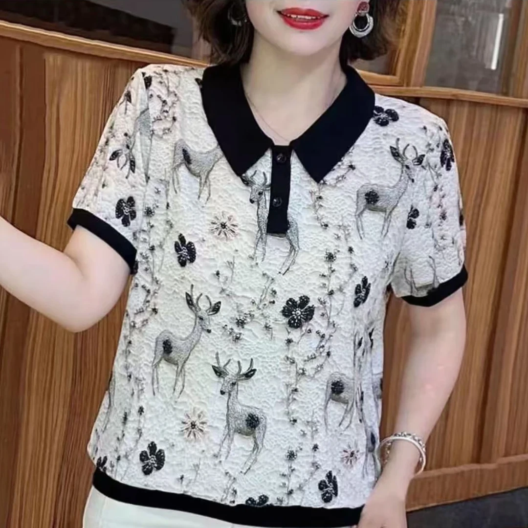 薄款时尚宽松T恤夏季2025新款中老年女装显瘦洋气减龄短袖