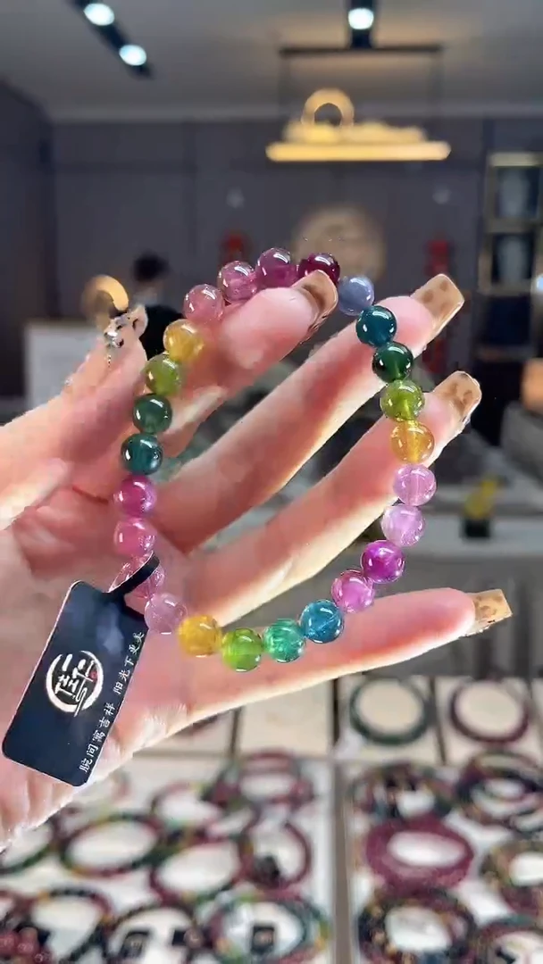 未镶嵌老矿碧玺色标彩虹单圈手串7mm+碧玺dan多样性发货一条
