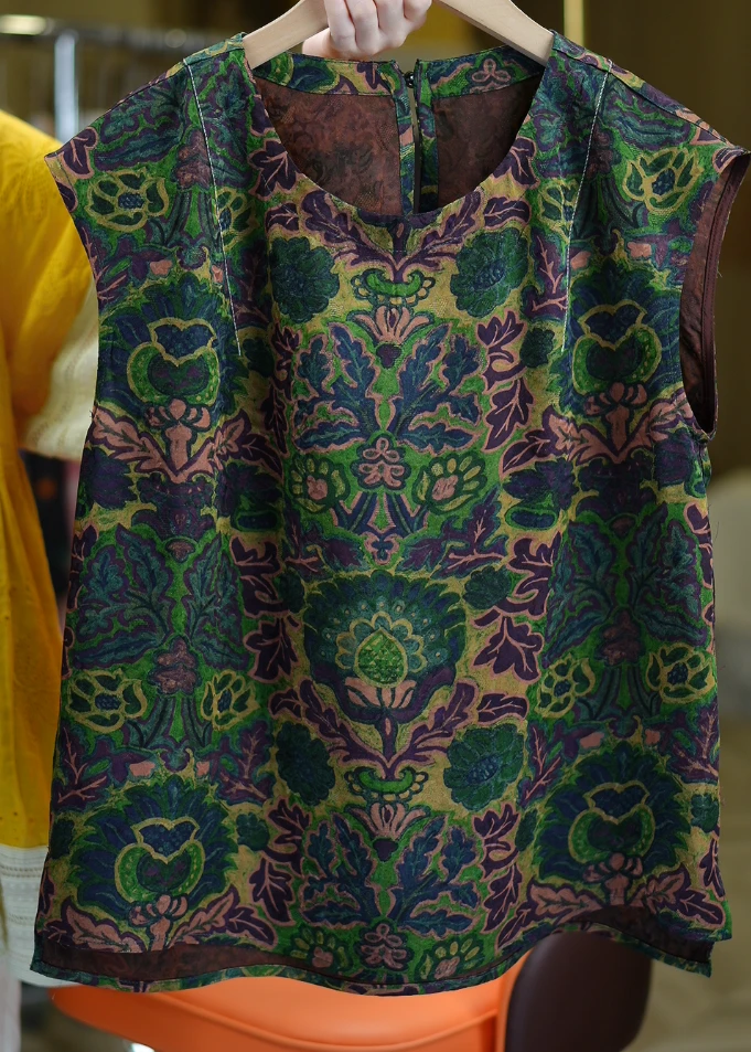 绿裳《非遗美学》1485中式复古彩色陶器印花无袖上衣