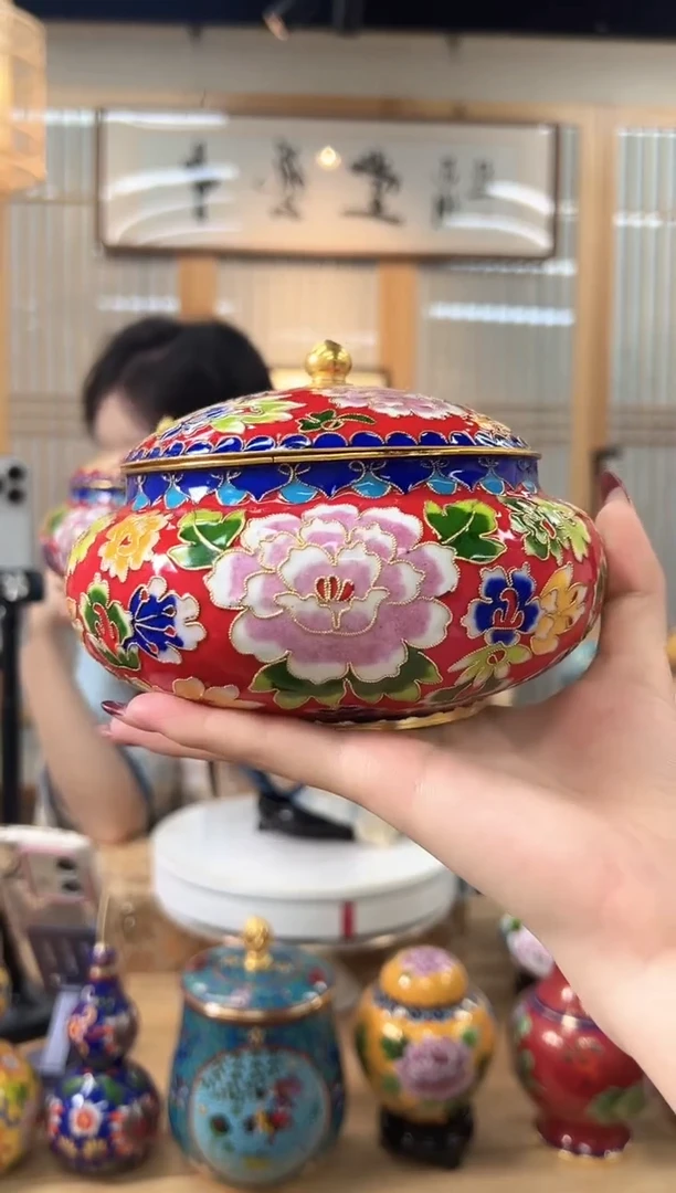 【闪购商品】景泰蓝花丝喜子罐6寸XZG002红色