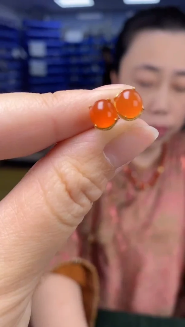银S925镶嵌南红玛瑙耳饰G14386