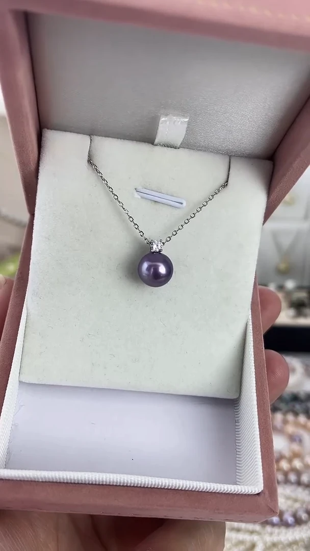 颈饰银S925镶嵌淡水珍珠08天然珍珠极光香芋紫戴妃吊坠9-101