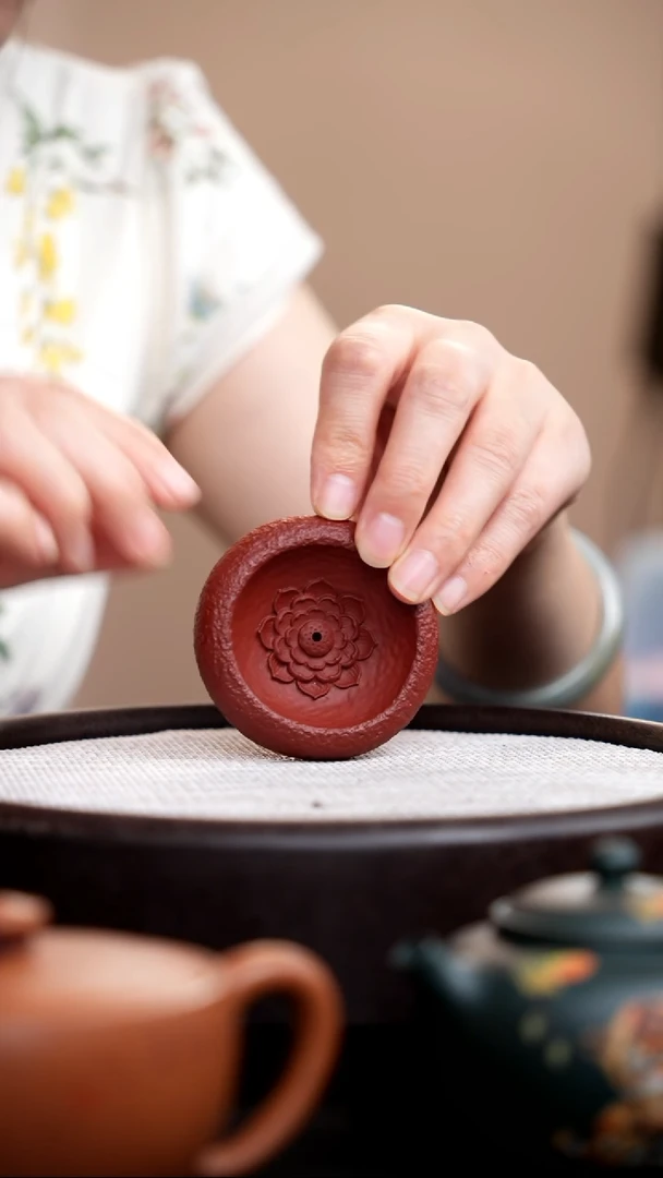 茶壶紫砂朱泥莲花香插