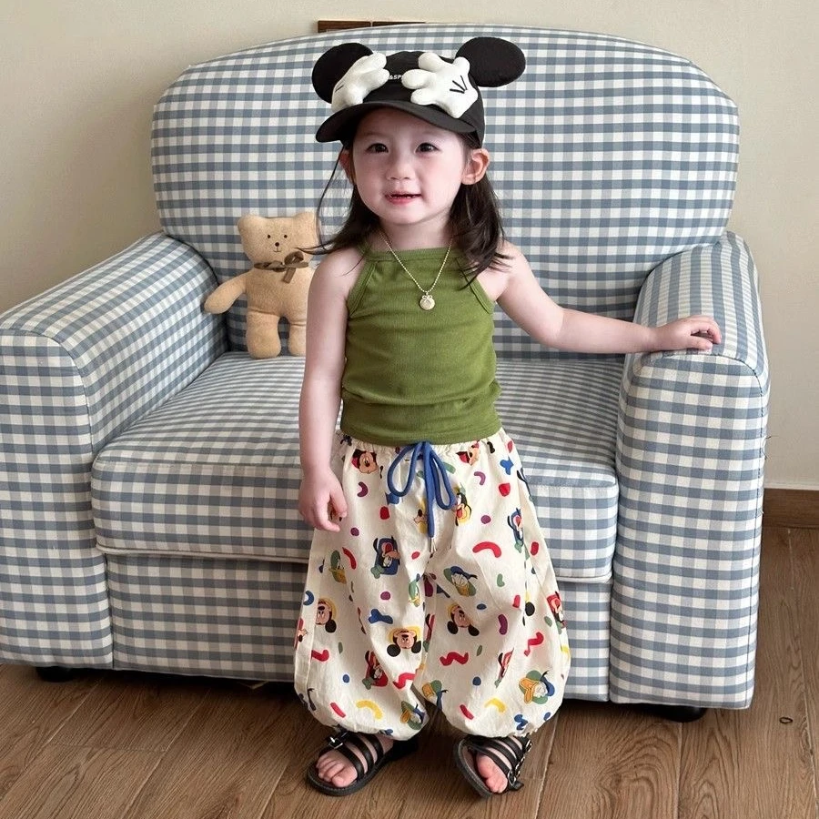 儿童绿色吊带防蚊裤套装夏季宝宝上衣遛弯裤灯笼裤两件套