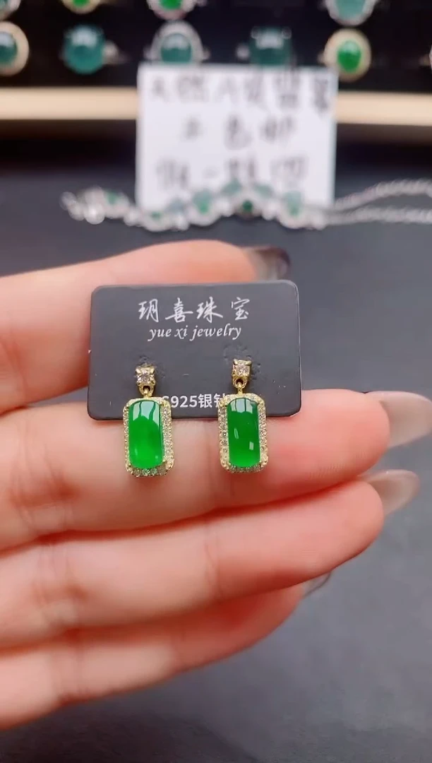 翡翠银S925镶嵌耳饰32132