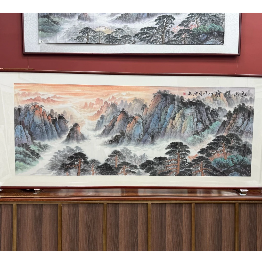 MG0055-1手绘【紫气东来】国画山水画沙发背景墙客厅办公室挂画