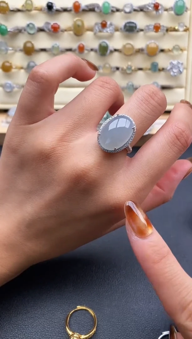 银S925镶嵌戒指翡翠111111+5