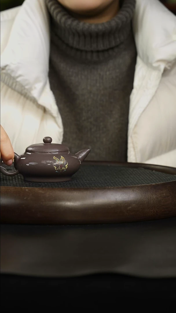 茶壶紫砂红砂天青xubian泥绘兔