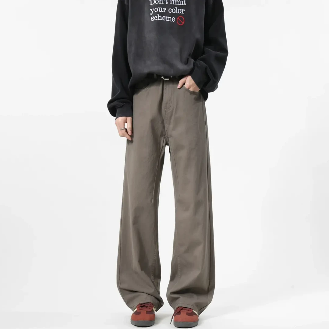 TUOFEI 2025春季新款美式复古咖色牛仔裤男潮流百搭宽松直筒阔腿