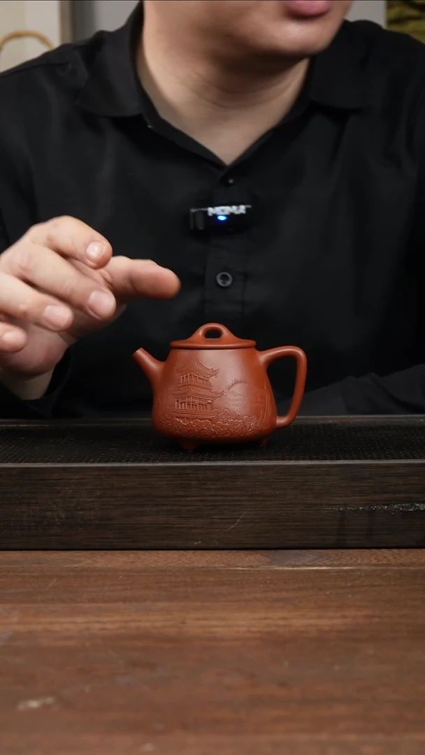 茶杯紫砂全手朱泥高石瓢    浮雕刻绘    160CC