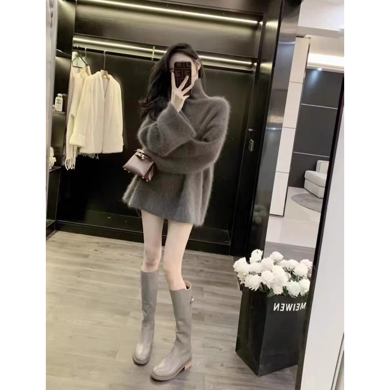 慵懒风冷清感灰色轻奢毛衣女2025春季加厚高级感宽松独特名媛上衣
