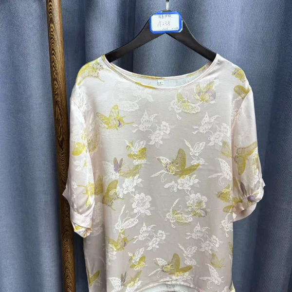 2025夏季新款休闲宽松百搭圆领桑蚕丝上衣短袖女A238