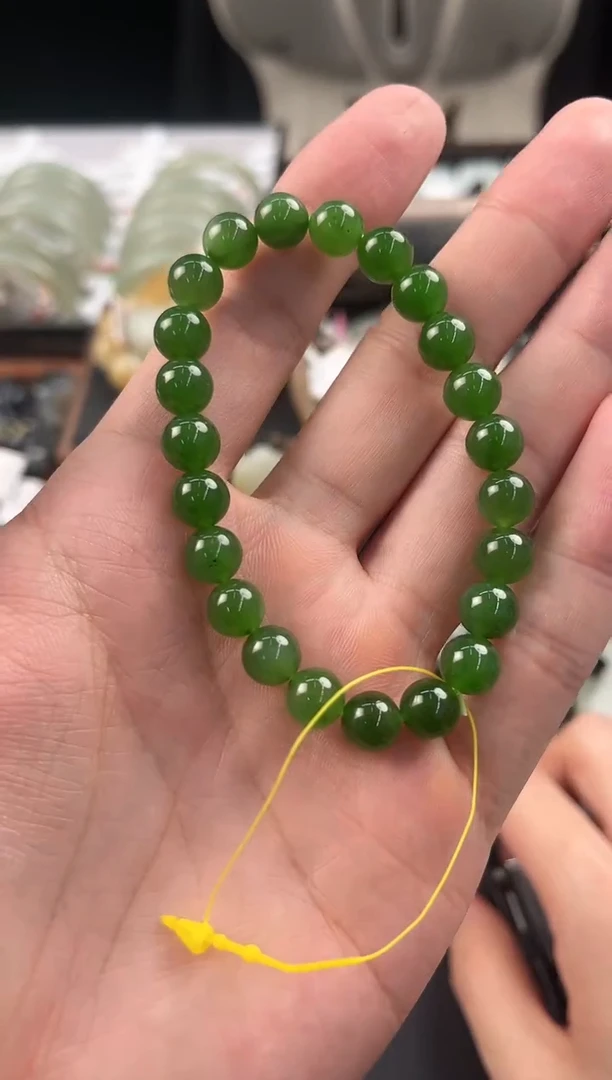 未镶嵌手串和田玉俄碧手串卡8微色差