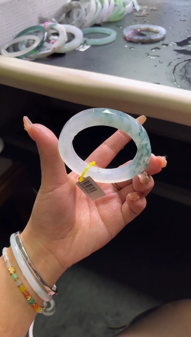 未镶嵌手镯定制翡翠51-57冰飘花贵妃「定制不退不换」