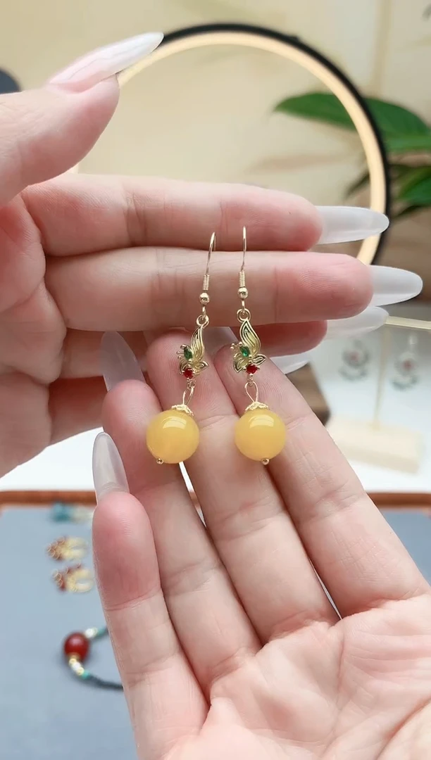 玛瑙/玉髓耳饰银S925镶嵌8852