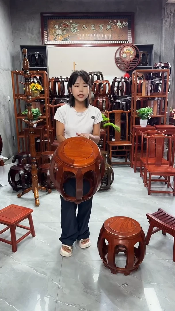 花梨木类家具花梨色大号鼓凳一对（二个）