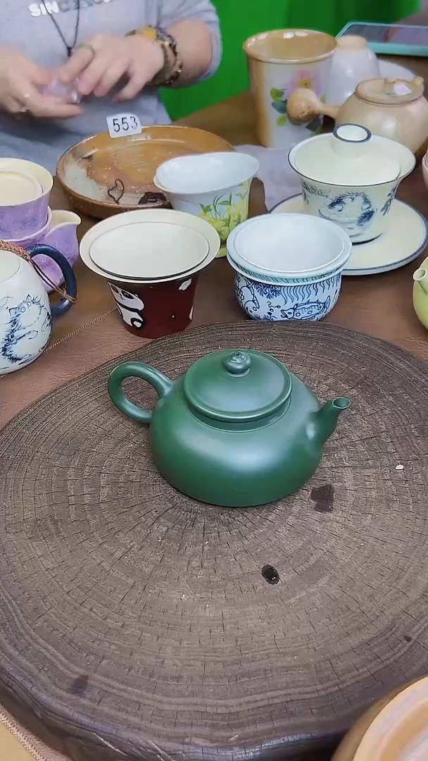 景德镇陶瓷墨绿全手工茶壶
