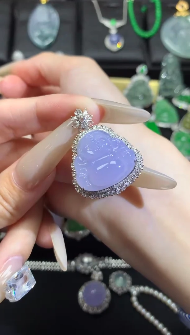 翡翠18K金镶嵌颈饰翡翠佛公