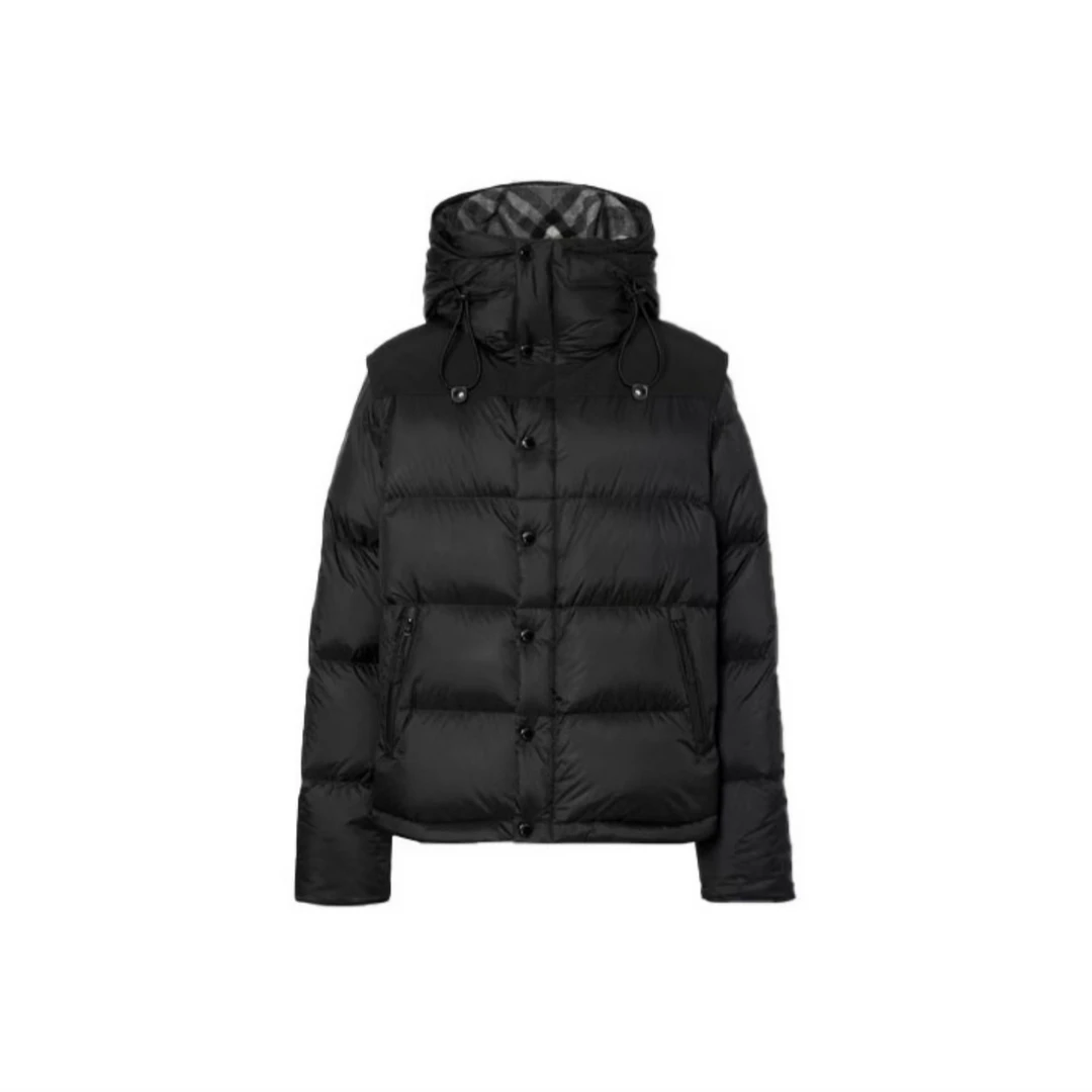 Burberry博柏利袖子可拆式衣袖连帽羽绒服冬季男款黑色80187311