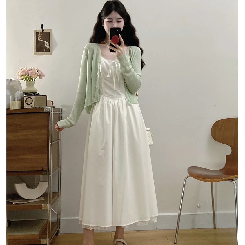 休闲风时尚套装连衣裙外套背心套装气质法式秋季针织外搭时尚开衫