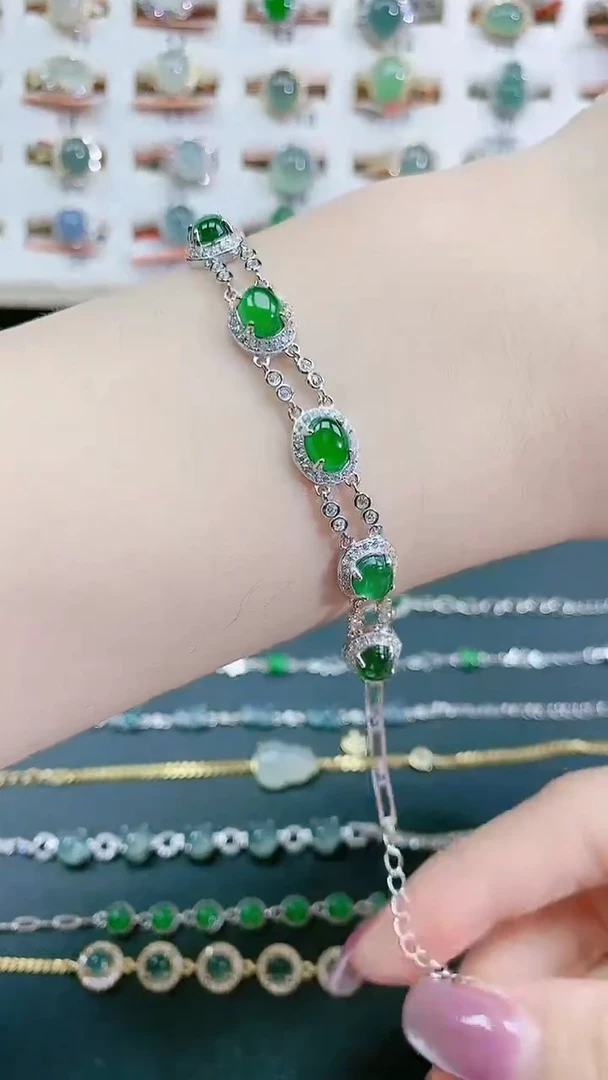 手链翡翠银S925镶嵌天然翡翠